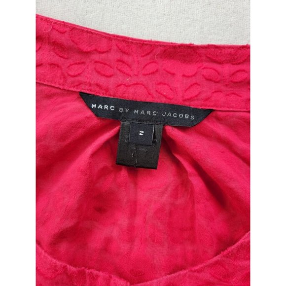 Marc By Marc Jacobs Women 2 Candy Apple Red Button Up Top Floral Jacquard Blouse - Picture 4 of 7